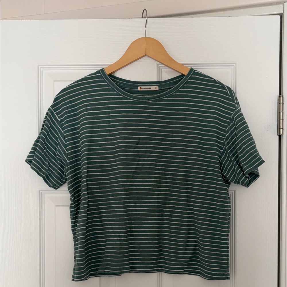 Marine Layer Green and White Striped Crop Top